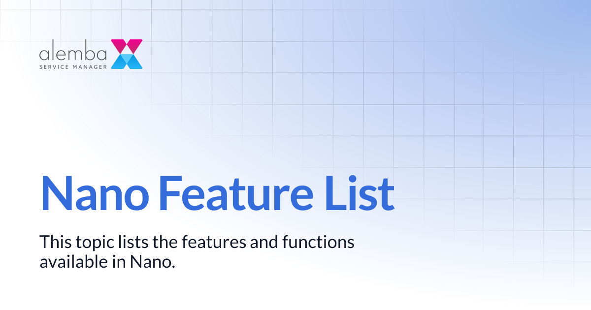Nano Feature List | ASM EOS 10.5